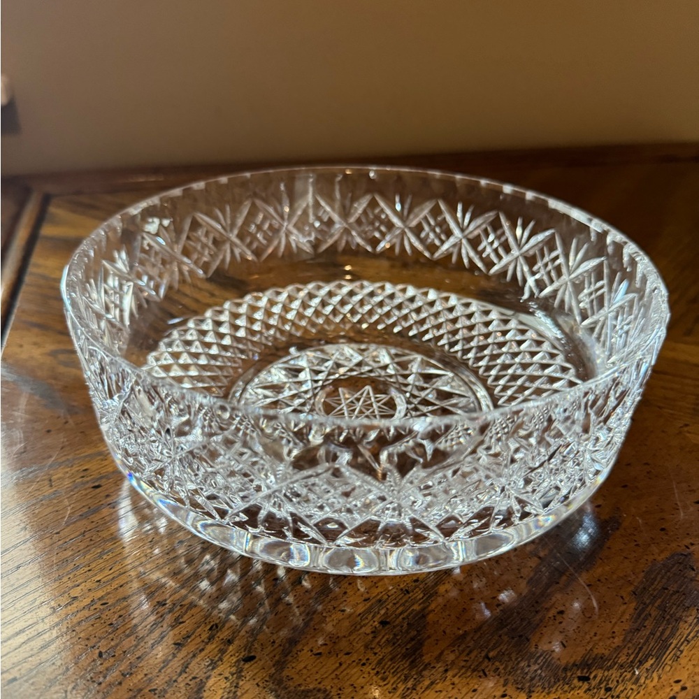 Vintage estate clear Crystal Cut Bowl Heavy Star Design, Polish, Bohemian